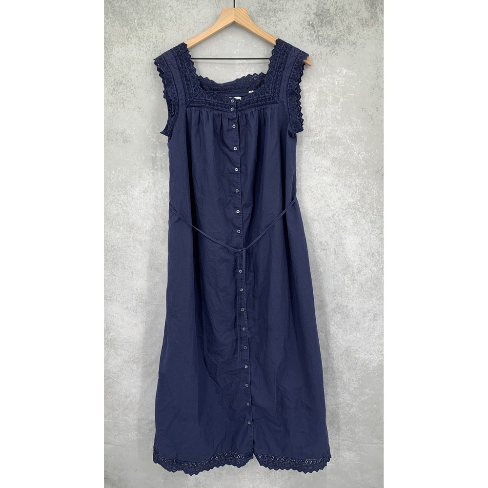 DOEN Dress Womens Medium Navy Eyelet Lace Cotton Sleeveless Button Front